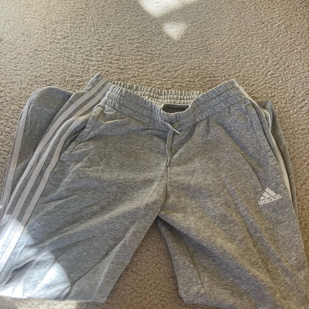 Adidas Gray Sweatpants with Three-Stripe Design
